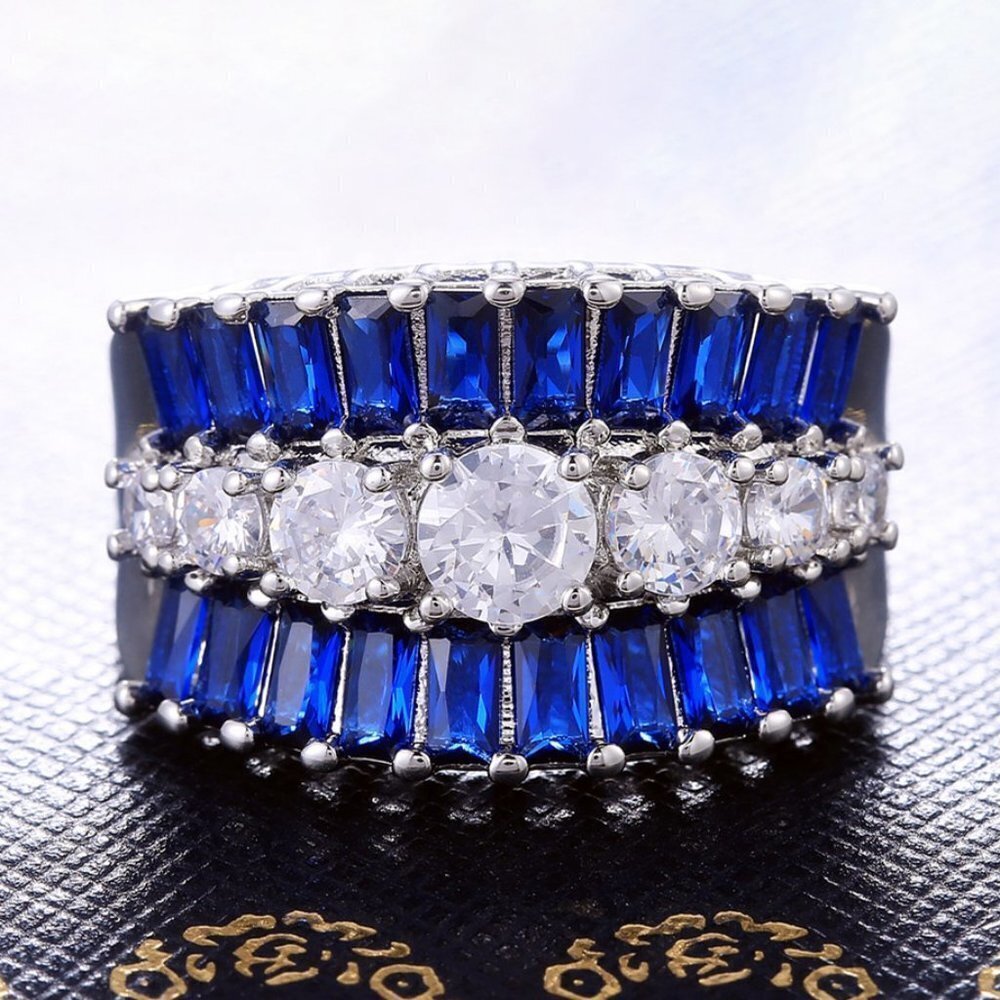 💥 Fashion Eternity Trendy Full Around Sapphire Beautiful Ring for Women,PD456 - Picture 7 of 10